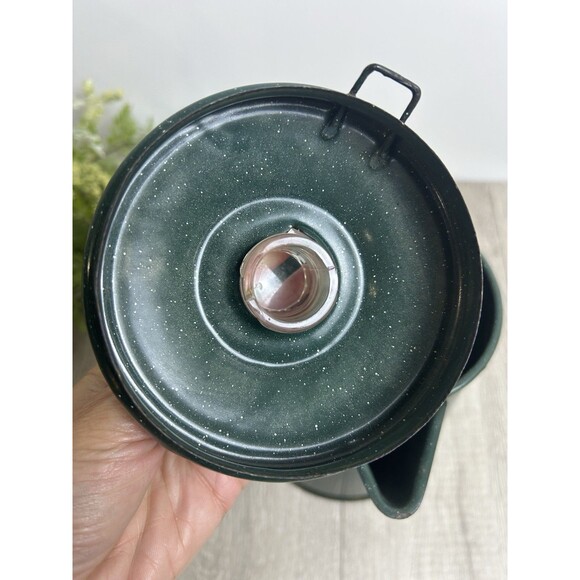 Vintage Coffee Pot Percolator, Camping Pot Enameled Green With White Speckles - Picture 6 of 13